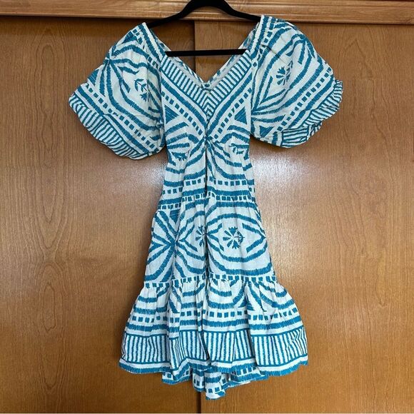 Omika Ila Mini Dress Puff Sleeves Pockets in Jolie Lagoon Size XS Vacation - Picture 3 of 15